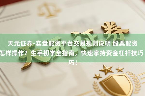 天元证券-实盘配资平台交易规则说明 股票配资怎样操作？生手初学全指南，快速掌持资金杠杆技巧！