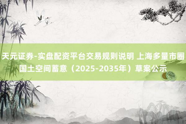 天元证券-实盘配资平台交易规则说明 上海多量市圈国土空间蓄意（2025-2035年）草案公示