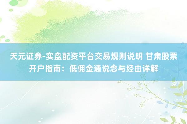 天元证券-实盘配资平台交易规则说明 甘肃股票开户指南：低佣金通说念与经由详解