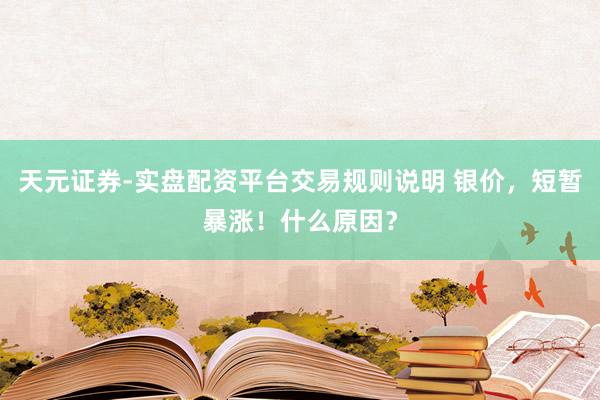 天元证券-实盘配资平台交易规则说明 银价，短暂暴涨！什么原因？