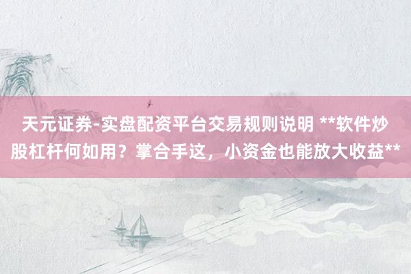 天元证券-实盘配资平台交易规则说明 **软件炒股杠杆何如用？掌合手这，小资金也能放大收益**